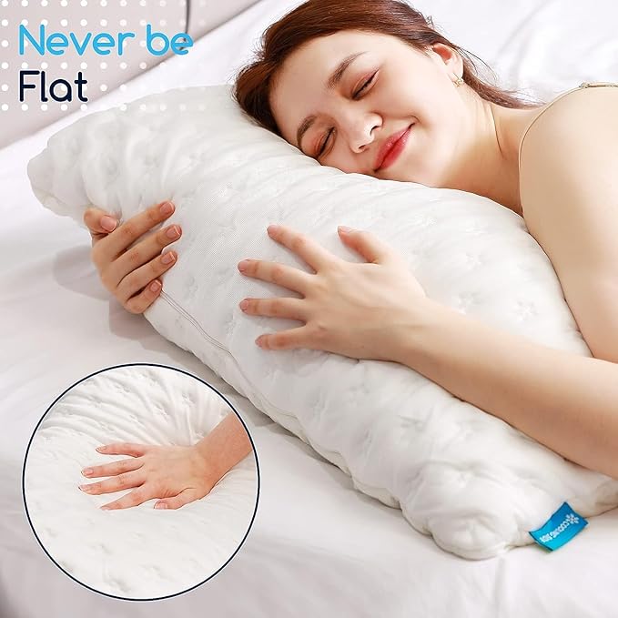 Cooling Side Sleeper Pillow for Neck and Shoulder Pain, Luxury Shredded Memory Foam Pillows for Sleeping, Firm Bed Pillows Queen Size Set of 2- Adjustable Queen Size- Washable Cover Original White
