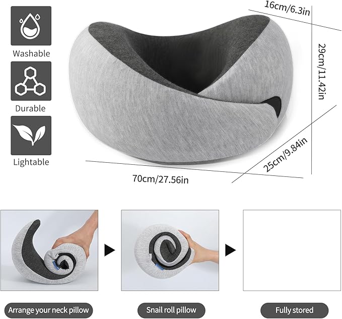 Travel Neck Pillow Airplane, Memory Foam Travel Pillows for Comfort on Sleeper Hold Compact and Ergonomic Design for Traveling Car Rides Home Road Trip Essentials for Adults and Kids (Grey)