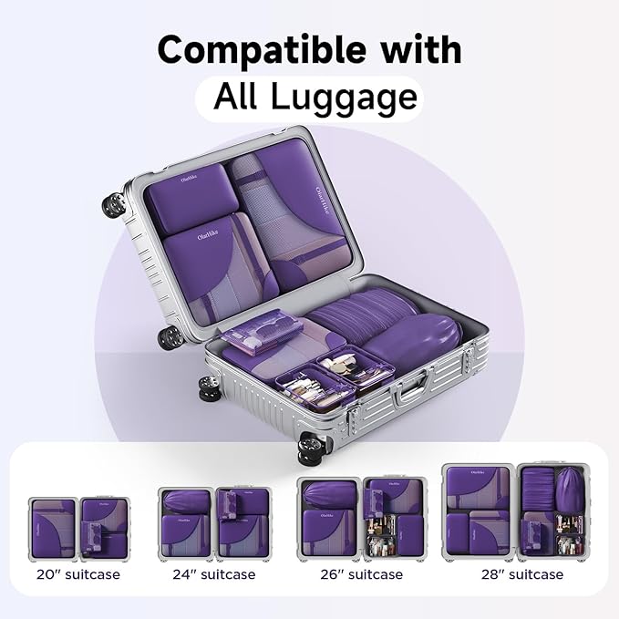 11 Set / 9 Set Packing Cubes for Travel,Gifts for Women Mom Kids,TSA Approved Bags for Makeup, Cosmetic, Toiletry, Organizers for Suitcase Carry On,Cruise Essentials Airplane Accessories,Purple