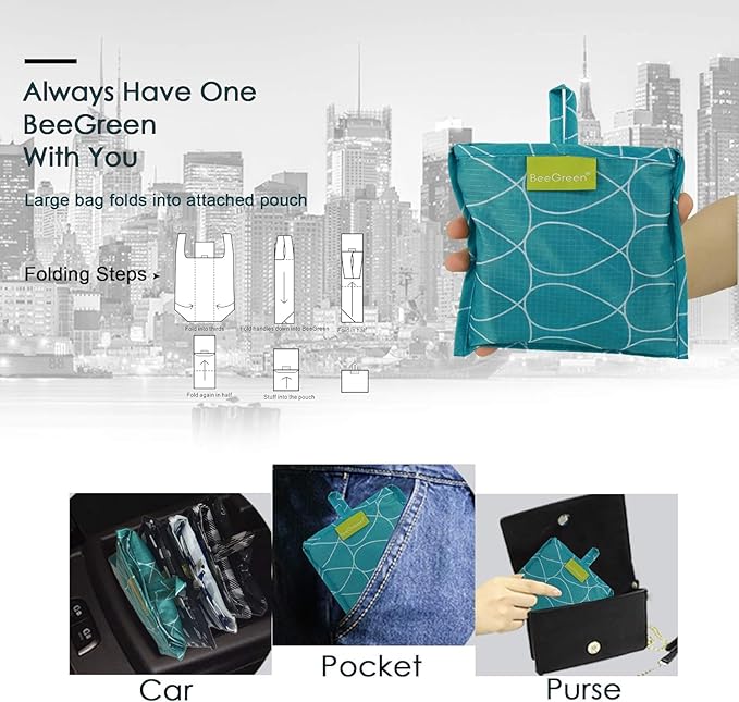 BeeGreen Geometry Reusable Grocery Bags Bulk 6 Packs X-Large, Reusable Shopping Bags Foldable for Groceries, Vegetables, Fruits Watertight Bulk Tote Bags Washable For Women and Men