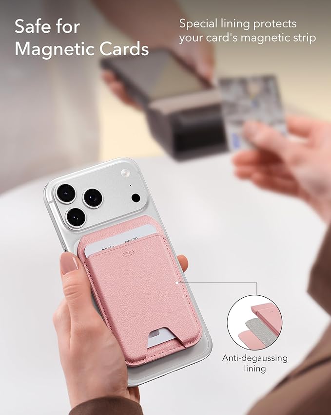 ESR Upgraded Aura for MagSafe Wallet, 5 Card Holder with Adjustable Stand, Magnetic Wallet for iPhone 17e/17/16/15/14/13/12 Series, Not for iPhone 13/12 Mini, Vegan Leather, Pink