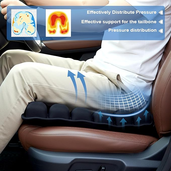 Portable Inflatable Seat Cushion, Airplane Travel Cushion Kit with Storage Pouch, Eye Mask & Earplugs, Fits Airplane Seat/Car/Office/Chairs (36 Air Cells)