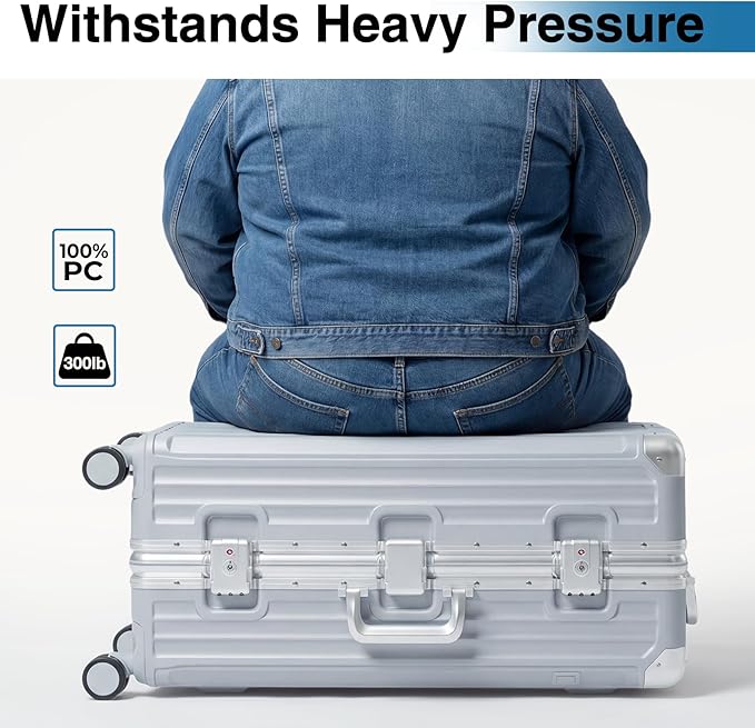Krute No Zipper Luggage Set 2 Pieces Aluminum Frame PC Hard Shell Zipperless Suitcase Set With Wheels TSA Lock Carry On Luggage and Checked Suitcases