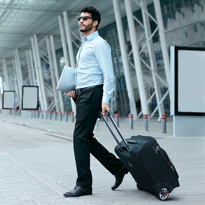 Laduga Softside Expandable Luggage with Large Steel Wheels Carry-On Luggage Suicase (Black, 21-Inch)