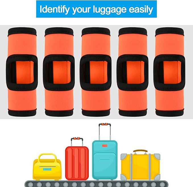 Cosmos 5 Pcs Neoprene Luggage Handle Wrap Soft Grip Handle Cover Luggage Identifier with Hollow Design for Push-Button Handle Trolley Handle and Travel Suitcase Trolley Case (Fluorescent Orange)