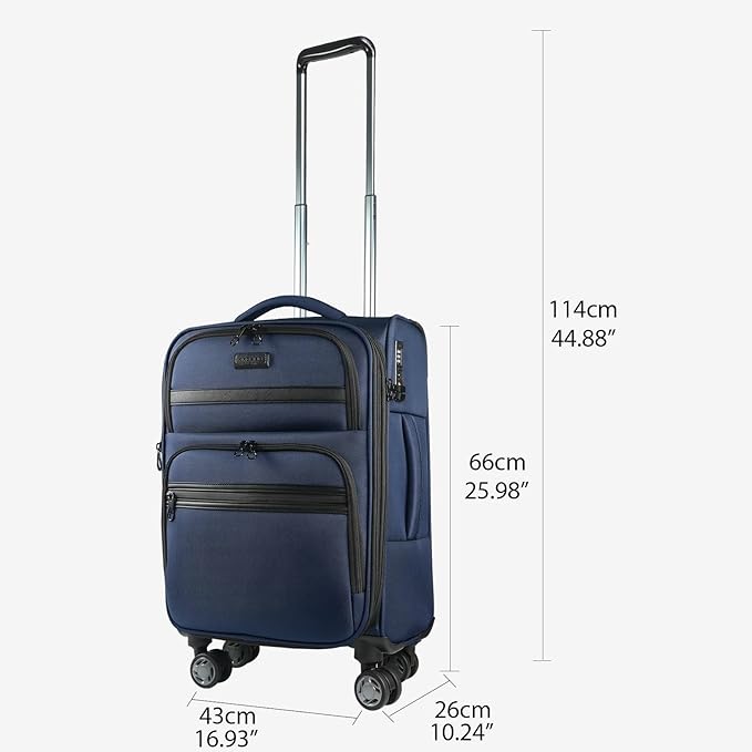 KROSER Softside Expandable checked Luggage with Front Business Pockets，24 Inch Suitcases with Spinner Wheels & Built-in TSA Lock, Durable Suitcase Rolling Luggage, Navy
