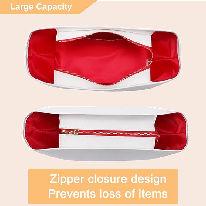 Doxo Purse Organizer Insert,Tote Bag Insert for Lv Neverfull MM,Longchamp Le-pliage L and More,Ultra Lightweight Bag Organizer Insert with Cover(Large,White-red)