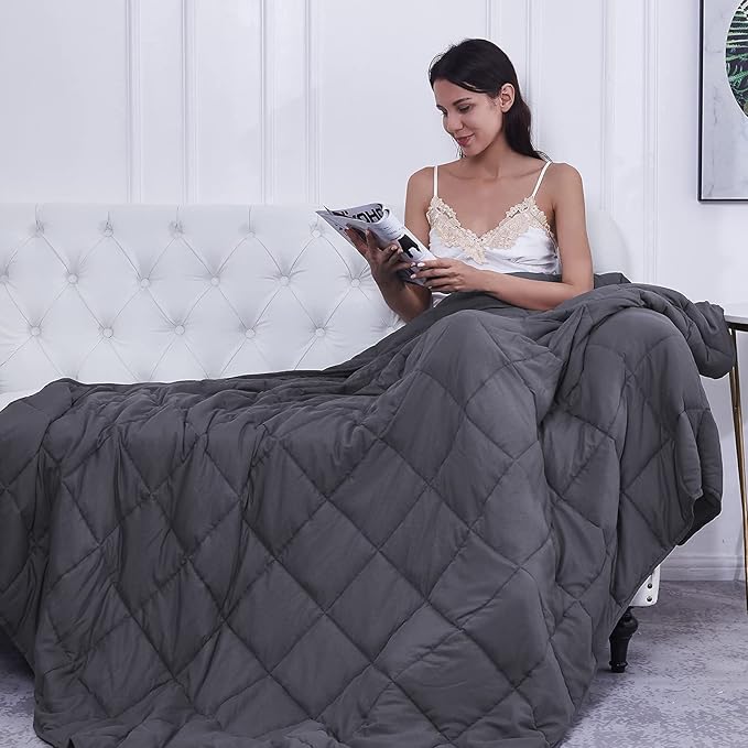 Weighted Blanket Queen Size (Dark Grey, 60''x80'' | 25 lbs) Cooling Breathable Heavy Blanket with Glass Beads for Adults