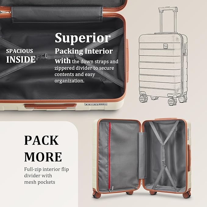 imiomo Hard Shell Luggage Sets 5 Piece for Women, Lightweight Hardside Rolling Suitcase Set with Spinner Wheels and TSA Lock, Beige