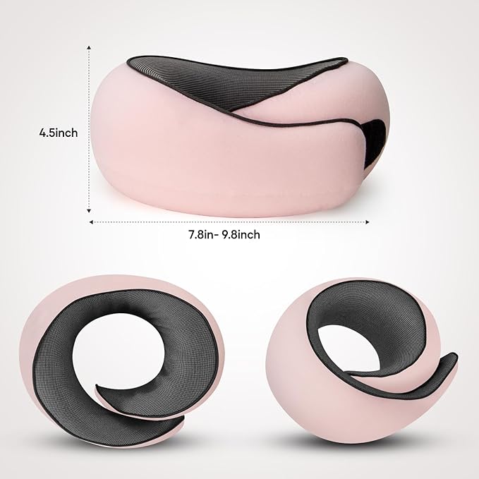 NOCRLG Travel Pillow, Travel Neck Pillow for Airplanes Car, 100% Pure Memory Foam Travel Pillow, Sleeping Essentials for Long Flight 360° Head Support Degree Comfort and Breathability (Pink)