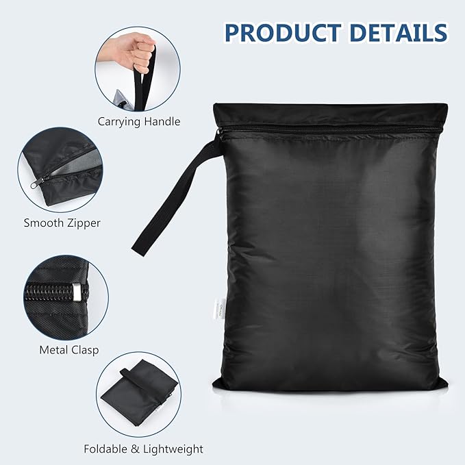 OTraki 2PCS Waterproof Bag for Swimsuit 12x16 inch Wet Dry Bags With Portable Handle & Zipper Reusable Travel Wet Clothes Gym Bag Storage for Beach Drying Do Not Exceed 176℉ Black&Grey