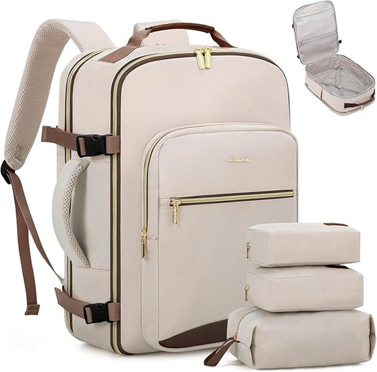 LOVEVOOK Travel Backpack for Women & Men 40L,Airline Approved Carry On Backpack Travel Essentials,TSA Carry on Luggage,Waterproof Personal Item Travel Bag,Suitcase with 3 Packing Cubes,Primary-Coffee