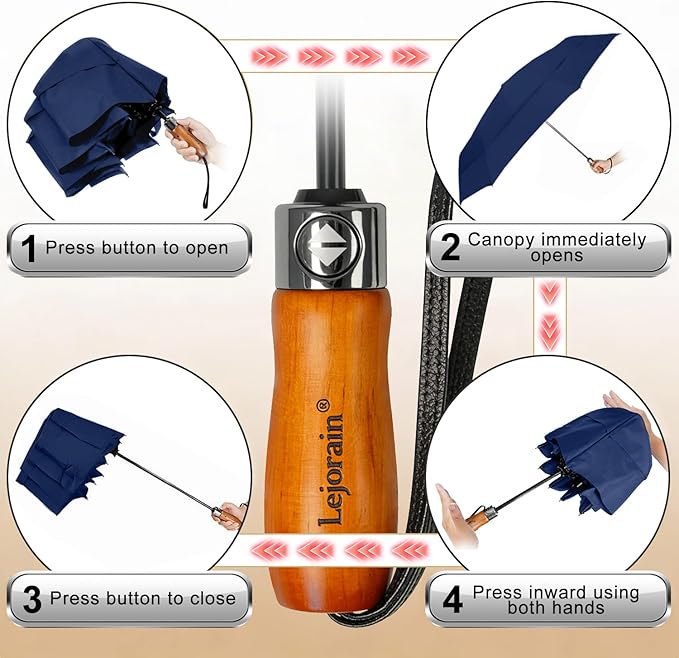 Lejorain Large Folding Golf Umbrella - Compact Mens Umbrellas Travel Rain and Windproof 54inch Collapsible Automatic Open Close Umbrella 210T Teflon Vented Double Canopy