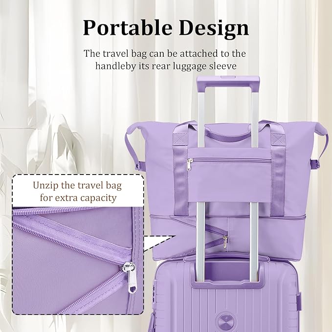 Joyway Suitcase Set 3 Piece Luggage Sets with TSA Lock, PP Hardside Carry on Luggage Set, Travel Lightweight Suitcases with Wheels, Light Purple