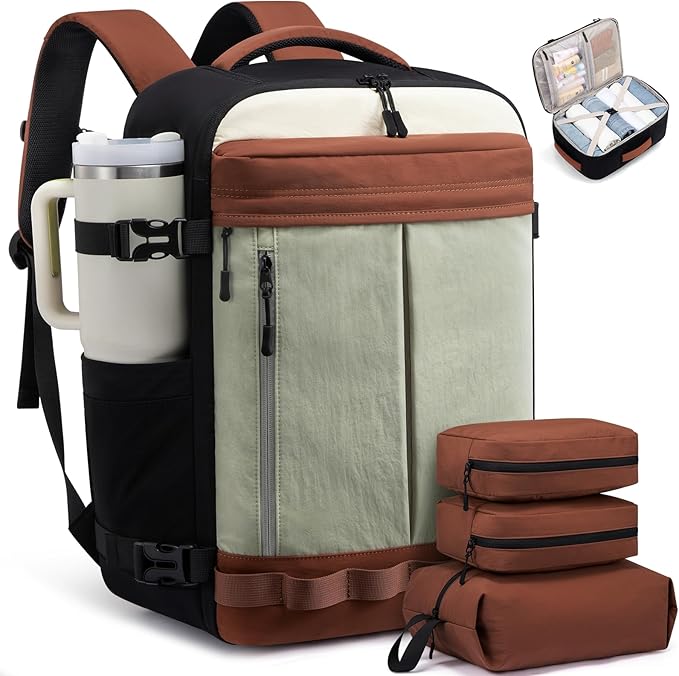 LOVEVOOK 40L Travel Backpack for Women Men, Airline Approved Carry On Luggage with 3 Cubes Accessories, TSA Personal Item Travel Cruise Essentials, Waterproof Weekender Overnight Bags fits 17" Laptop