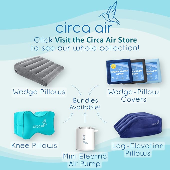 Circa Air Inflatable Wedge Pillow for Traveling - Travel Wedge Pillows for Sleeping in Bed, Acid Reflux, Sleep Apnea, Snoring for Back, Leg Elevation - Blow up Knee Pillow