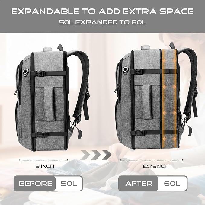Extra Large Travel Backpack, Carry on Luggage Backpack TSA 18.4 inch Laptop Bag Flight Approved, Lightweight Business Luggage Bag, Travel Gifts for Men, Black