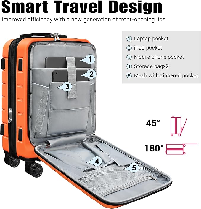 Classic Light Weight Hardside Expandable Spinner Wheels Luggage Suitcase W/TSA Lock,5 Piece Set,Orange