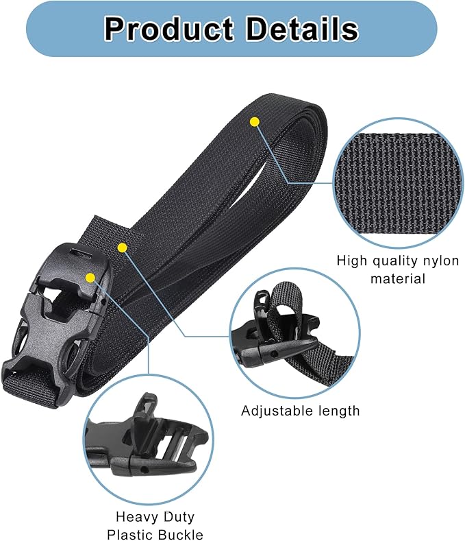 Vigorport Utility Straps Quick Release Nylon Backpack Accessory Bag Strap,Adjustable for Hiking,Travel,Outdoor Sports-4 Pack (Black, 1" W-96 L)
