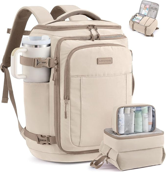 LOVEVOOK Travel Backpack for Women & Men, 40L TSA Approved Carry On Backpack with 3 Packing Cubes, Waterproof Weekender Overnight Bag for 2-4 Day Trips, Business & Travel Essentials, Khaki-Beige