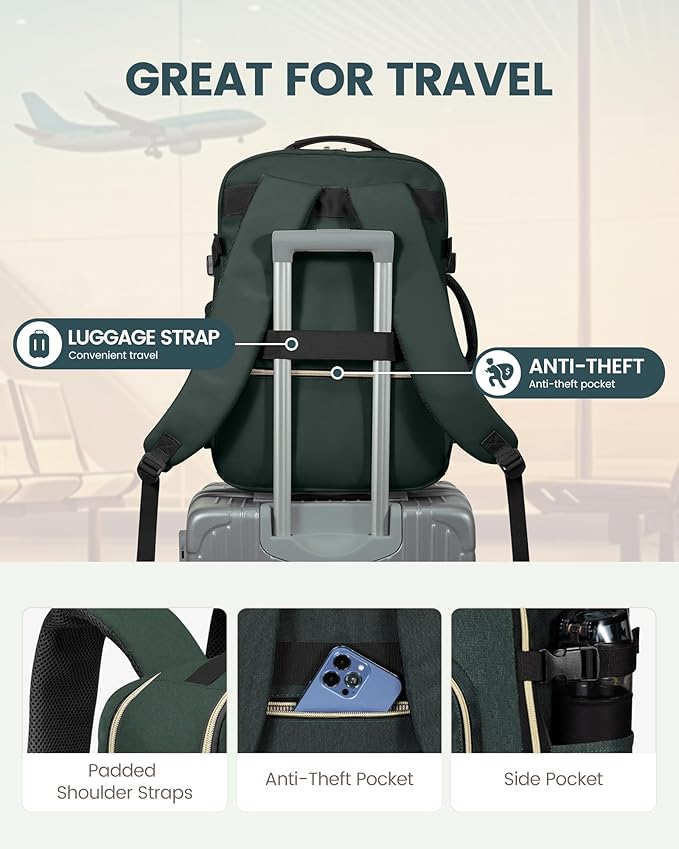 LOVEVOOK Travel Backpack for Women & Men 40L,Airline Approved Carry On Backpack Travel Essential,TSA Carry on Luggage,Waterproof Personal Item Travel Bag,Suitcase with Packing Cubes,Dark green-Black-1