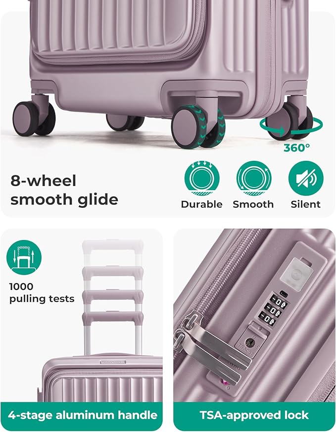 BAGSMART Top Opening Carry On Luggage 22x14x9 Airline Approved with TSA Lock, Expandable 20 Inch Deep Compartment Hard Shell Suitcases with Double Spinner Wheels, Purple