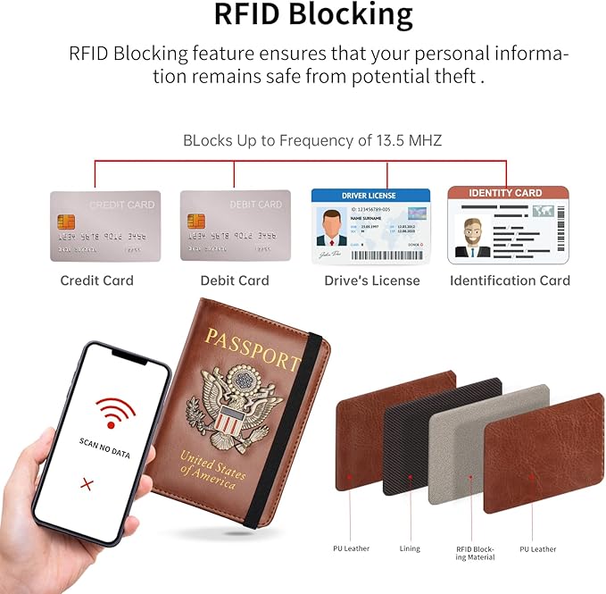 Passport Holder Cover and Card Case Slot Combo RFID Blocking Leather Travel Passport Wallet for Men and Women US Passport Protector Document Organizer,Brown