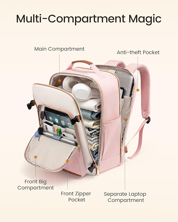LOVEVOOK 50L Large Travel Backpack for Women, Carry on Backpack Airline Approved, Waterproof Travel Essentials fits 18" Laptop, TSA Personal Item Travels Bag Sports Backpack with 3 Packing Cubes