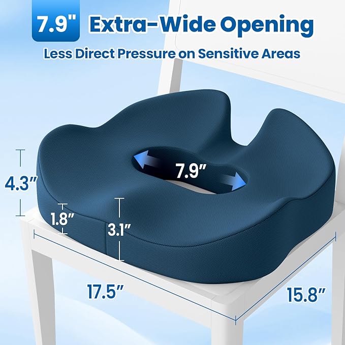Large Donut Pillow Seat Cushion for Hemorrhoid Discomfort&Tailbone Pressure, Office Chair Cushion for Long Sitting, Ergonomic Coccyx Pillow for Postpartum Pregnancy, Lifting Cushions, Blue