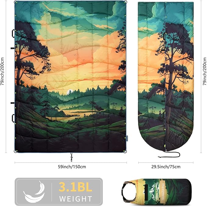 Camping Blanket, Puffy Blankets Lightweight Windproof Resistant for Outdoors,Hiking, Backpacking,Car,Picnic,Stadium