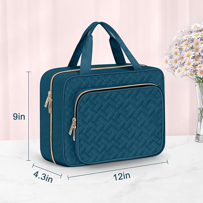 Wedama Toiletry Bag for Women, Large Cosmetic Travel Bag, Hanging Toiletry Bag for Bathroom, Thickened PVC Waterproof Makeup Bag, Toiletries Bag for Travel Business Trips and Camping, Dark Blue