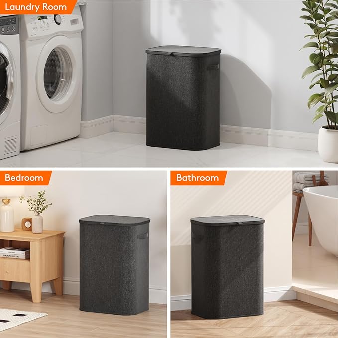 Lifewit 85L Large Laundry Basket with Lid, Laundry Hamper with Plastic Handles and Removable Bag, Foldable Tall Dirty Clothes Hampers for Laundry for Laundry Room, Bedroom, Bathroom, Dorm, Dark Gray