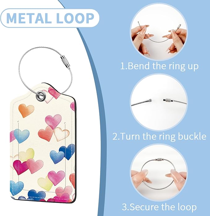 2 Pcs Luggage Tags for Suitcases, Love Heart Cute PU Leather Suitcase Tag Privacy Cover Name ID Label with Metal Loop, Personalized Baggage Identifier for Women Cruise Bag Travel Essentials