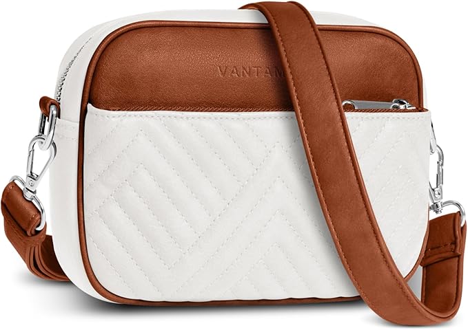 Vantamo Premium Quilted Crossbody Bags for Women with Anti-Pickpocket Clip, Vegan Leather Handbags, Travel Purses for Women