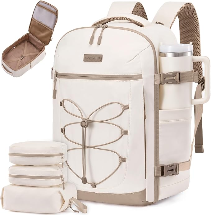 LOVEVOOK Travel Backpack,50L Carry On Backpack Large Fits 18" Laptop,TSA Personal Item Travel Bag with 3 Packing Cubes,Water Resistant Laptop Bag Travel Essentials for Weekender Business Hiking