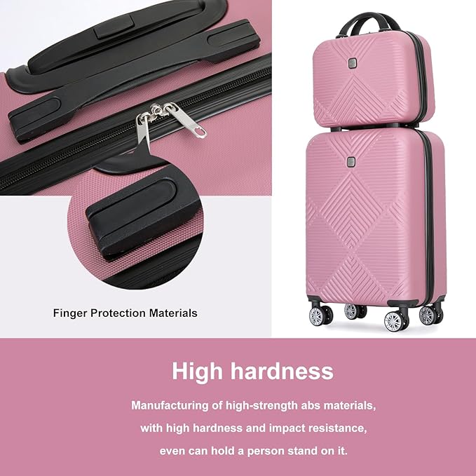 2 Piece Carry on Luggage Set, Airline Approved 20 Inch Luggage with Cosmetic Case HardShell Suitcase with Spinner Wheels, Lightweight Durable Hardside Suitcases Set, Pink