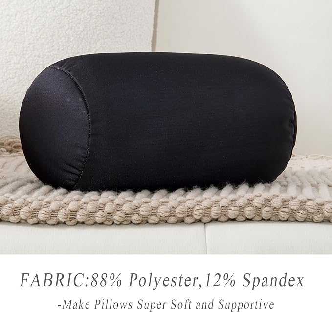 Squishy Microbead Neck Pillow, 7Inch x 12Inch Soft Travel Body Bed Pillow Bean Pillow for Kids Adult Chair Sleeping Car Seat, Fun Dormroom (Black)