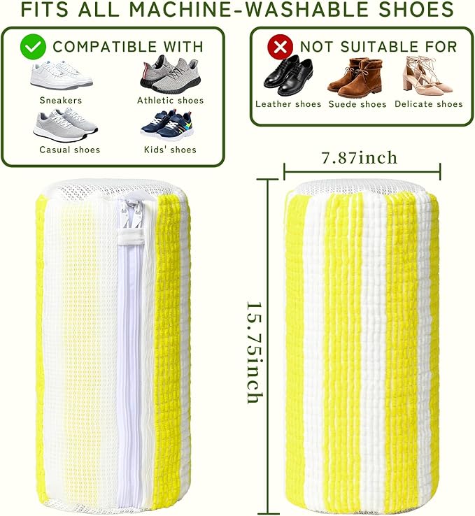 Anybar Shoe Washing Machine Bag –2 Pcs Reusable Laundry Shoe Bag 360° Deep Cleaning Sneaker Washing Machine Bag Fits All Shoe Types Microfiber Inside with Self-locking Zipper (Yellow White)