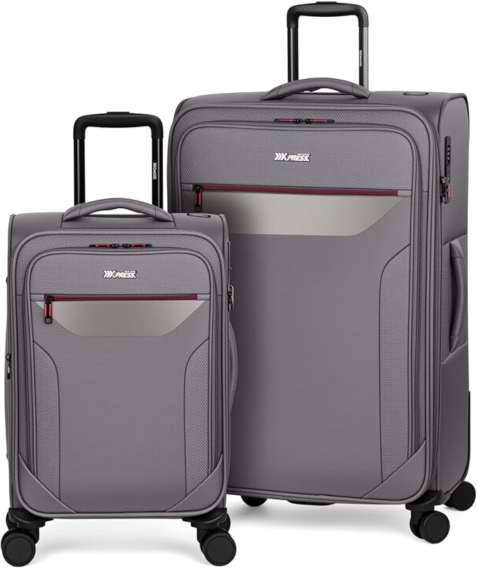 2PCS Set（22in/32in）Softside Luggage Sets w/ Spinner Wheels,Expandable 20% Luggage w/TSA LOCK,Upright Spinner Softshell,Lightweight Durable Rolling Travel Luggage Set for Men/Women（Grey,22in/32in）