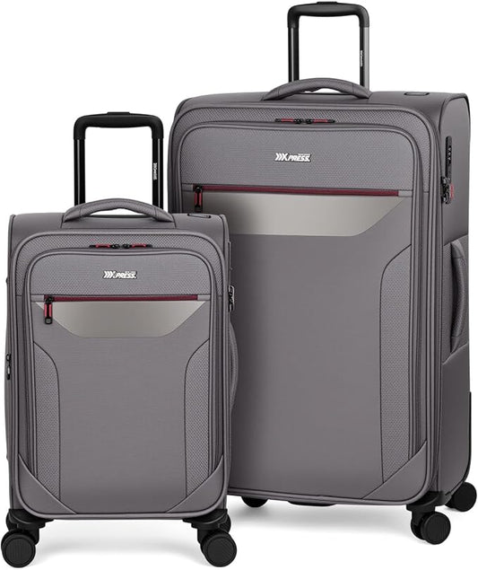 2PCS Set（22in/32in）Softside Luggage Sets w/ Spinner Wheels,Expandable 20% Luggage w/TSA LOCK,Upright Spinner Softshell,Lightweight Durable Rolling Travel Luggage Set for Men/Women（Grey,22in/32in）