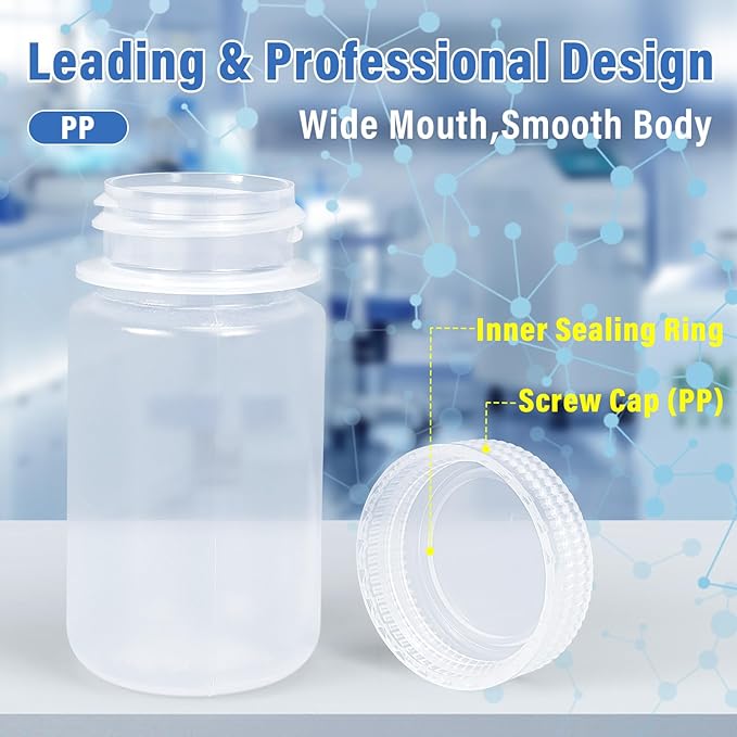 DEMORA 4 oz Small Plastic Bottles with Caps, Airtight Refillable Wide Mouth Travel Bottles for Toiletries, PP Food Grade Plastic Containers for Liquids Pill Sample Lab Reagent (Clear, 4 Pcs)