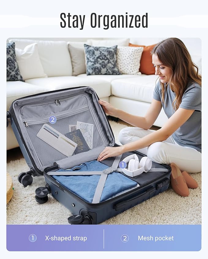 LIGHT FLIGHT Luggage Sets, 3 Piece Durable Suitcase Set with Spinner Wheels, 3 Pcs Hardside Lightweight luggage with TSA Lock, Large Checked Travel Suitcases, 20/24/28 Inch, Gray