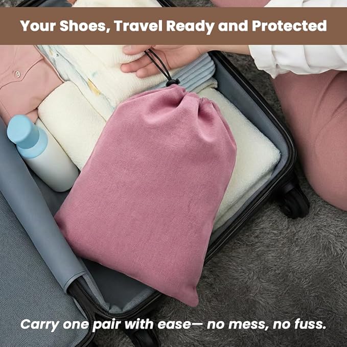 LFH Cotton Rich Shoe Storage Bags with Drawstring, Dustproof Breathable Reusable Organizer, Perfect For Travel, Dorm, Hotel, College, Gym, Easy to Carry, Machine Washable 12"x17" (Pack of 2) - Pink