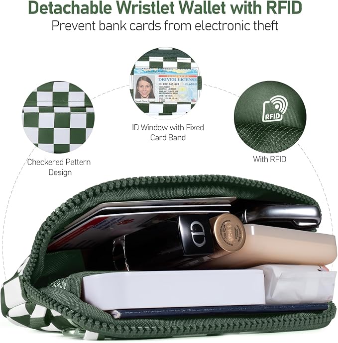 Tiostep Clip and Go Strap for Phone with Wallet Crossbody Phone Lanyard and Detachable Checkered Bag with ID Window and RFID Pouch for Daily Travel.