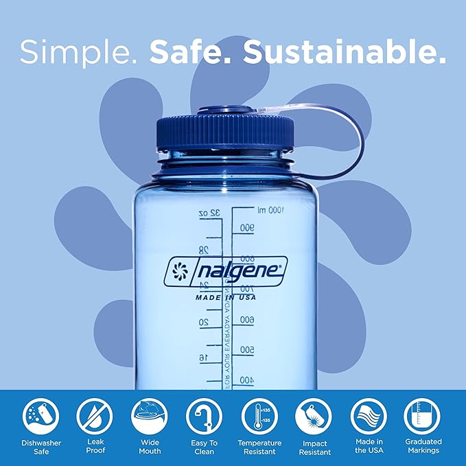 Nalgene 32 oz Wide Mouth Water Bottle | BPA-Free, Durable & Leak Proof, Lightweight Bottle for Hiking & Gym, Work & Travel