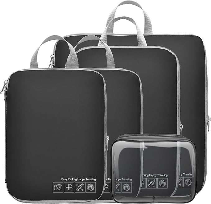Cambond Compression Packing Cubes for Travel - Lightweight Expandable Travel Bags Luggage Organizers Travel Essentials Compression Cubes for Travel Space Saver for Carry on Suitcases Organizer