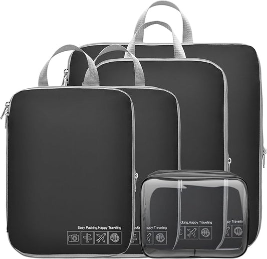 Cambond Compression Packing Cubes for Travel - Lightweight Expandable Travel Bags Luggage Organizers Travel Essentials Compression Cubes for Travel Space Saver for Carry on Suitcases Organizer