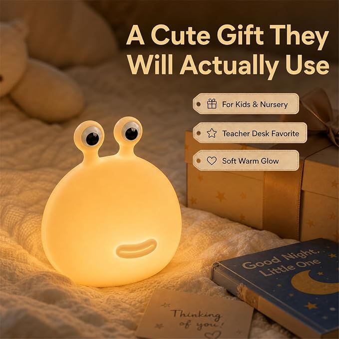 Slug Night Light Official Licensed Genuine Silicone Lamp | Don't Bug Me Gifts for Classroom Bedroom, Cute Animal Bedside Lamp for Kids, Nursery Squishy Lamp for Baby Breastfeeding.