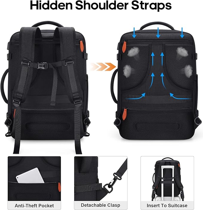 Bagsure Travel Backpack Carry On Backpack 42L Flight Approved, Expandable Laptop Backpack with Packing Cubes & Shoe Pocket, Water Resistant Luggage Backpack for Men Women, Large Backpack 20 * 14 * 7"