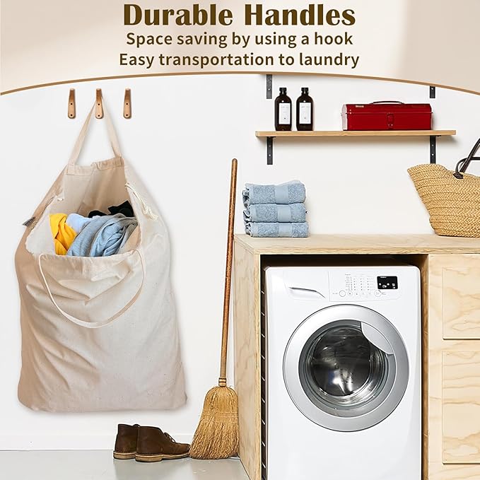 Cotton Canvas Laundry Bag 33"Wx 35"H, Thick Cotton Laundry Bag with Handles & Drawstring, Extra Large Heavy Duty Washable Basket Liner Hamper Liner Storage Sack (Natural XL, 1 Pack)